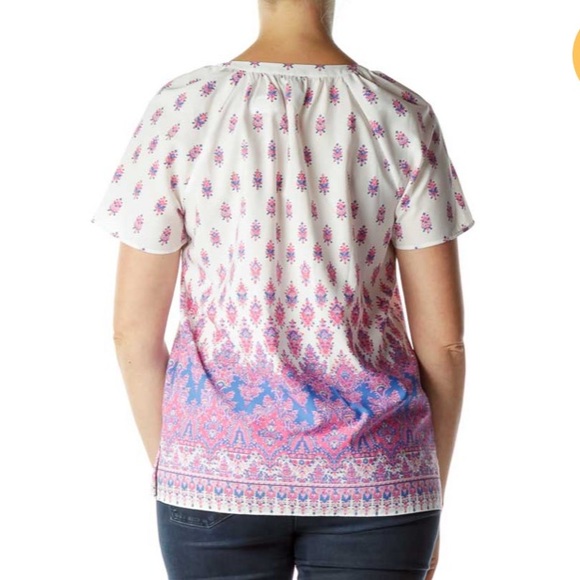 Talbots Pink Blue Floral Tunic Print Blouse size XL - Picture 3 of 12